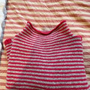 Babaa Red and Cream Striped Turtleneck Sweater
